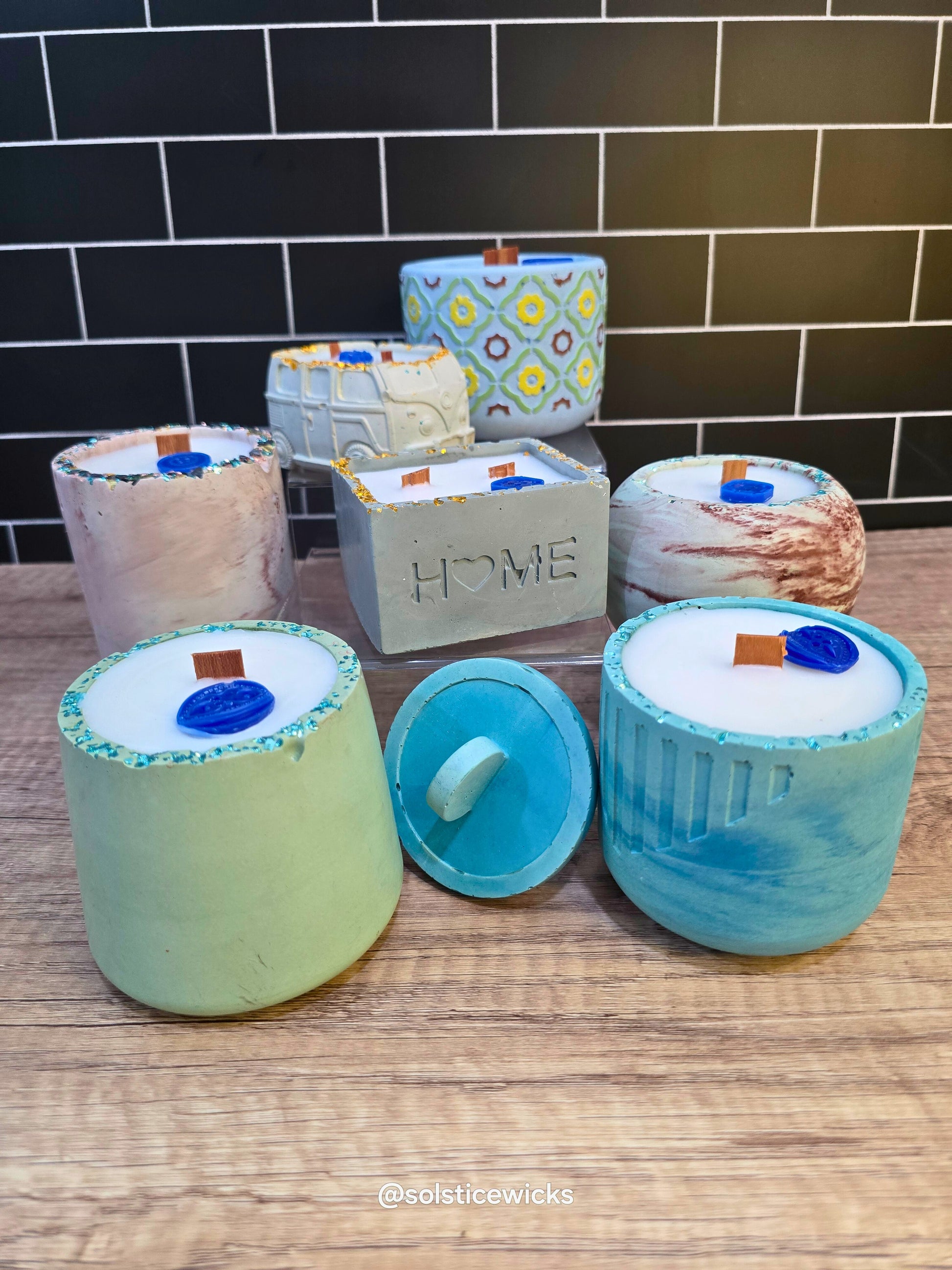 Earthbound Calm Candle in concrete jar – mint, citrus, and herbal notes for a calming, fresh home scent