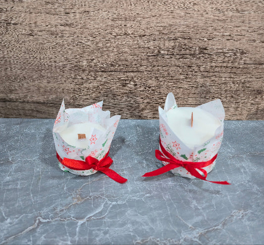 “Solstice Wicks candle refill insert made with coconut apricot wax and wood wick.”